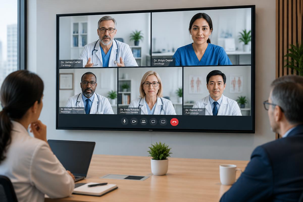Healthcare experts on a panel call